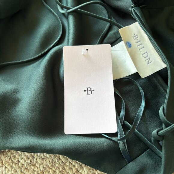 BHLDN Forest Green Maxi Slip Dress | Size 16 | Crisscross Back & High Slit - Picture 3 of 11